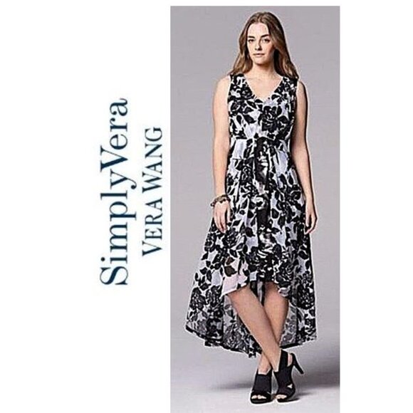 SIMPLY VERA VERA WANG - black white floral high low hem dress - Picture 2 of 11